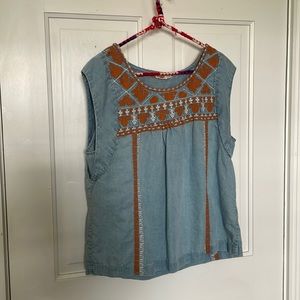 Faherty embroidered boho top L